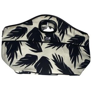 DSW Leaf Print Leather Trim Beach Tote (Size:OS, Color:Black/White)